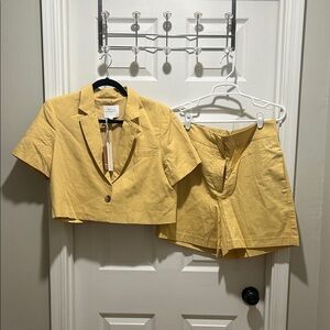 Maison d’ Amelie Yellow Cropped Blazer and Shorts Set